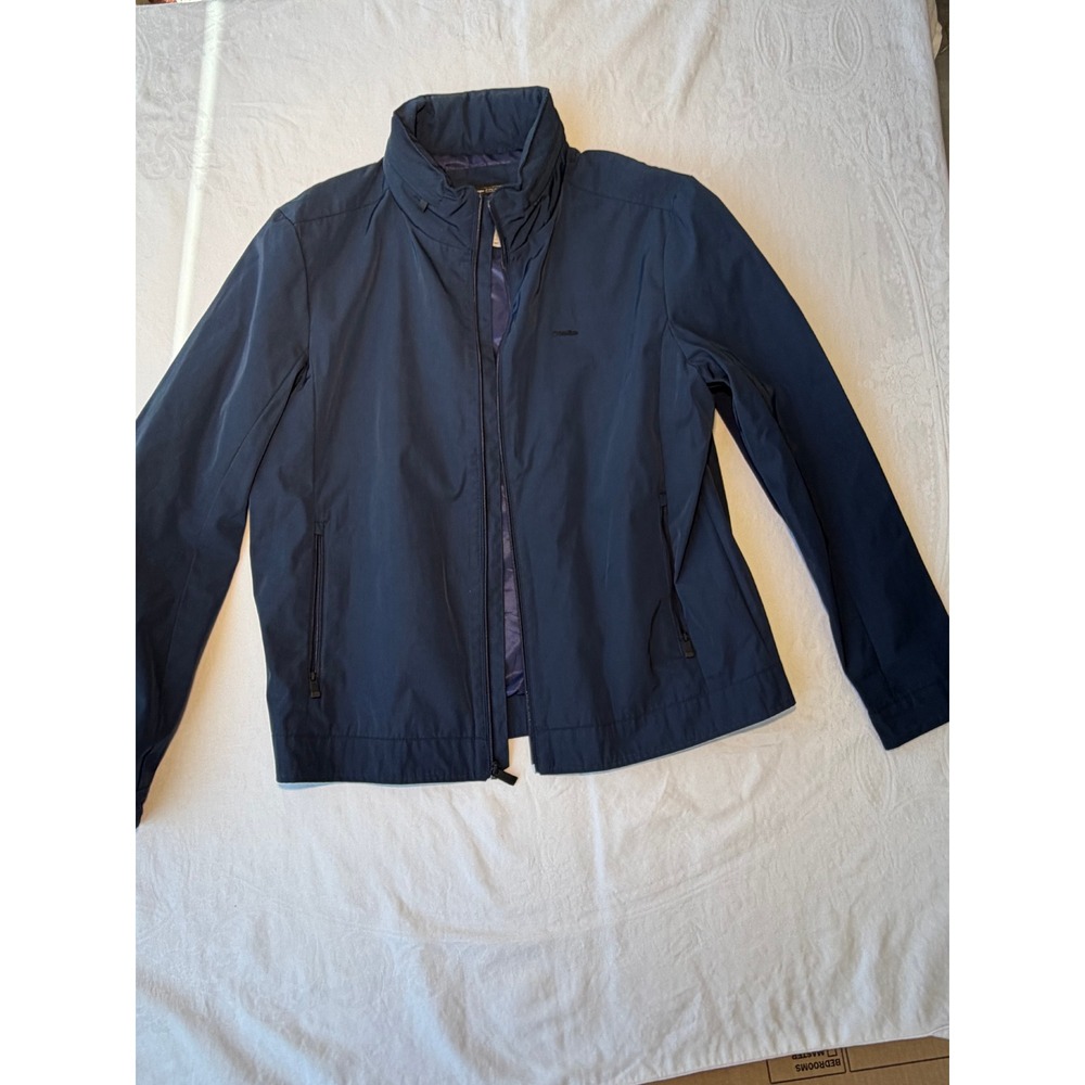 Calvin Klein Mens Navy Blue Full Zip Windbreaker Jacket Stowaway Hood Large